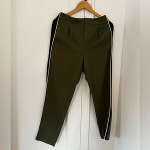 Zara Olive Green Woman Chinos with White Trim